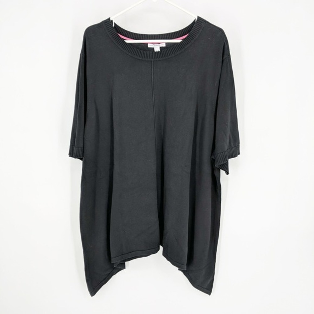 Isaac Mizrahi Live! Crewneck‎ Cascade Hem Pullover Sweater Jet Black Women's 5XL